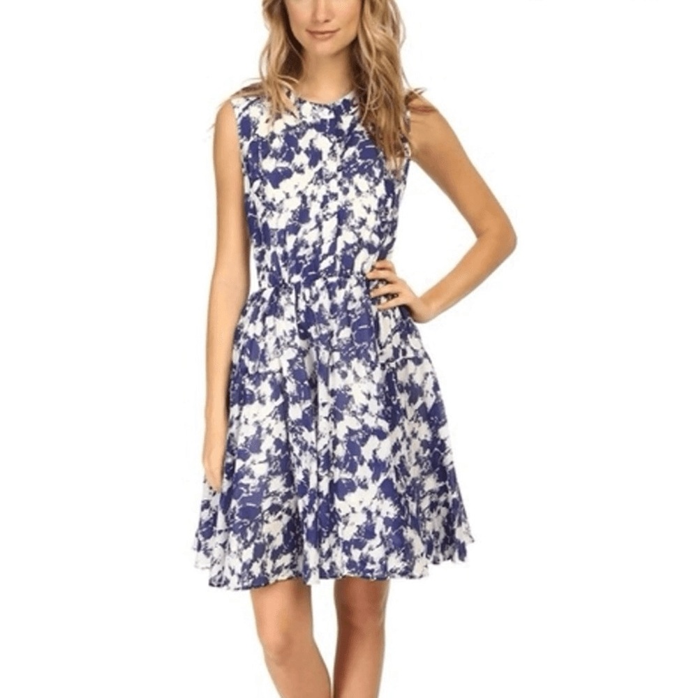 Rebecca Minkoff Blue and White Abstract Print Cotton and Silk Dress 4